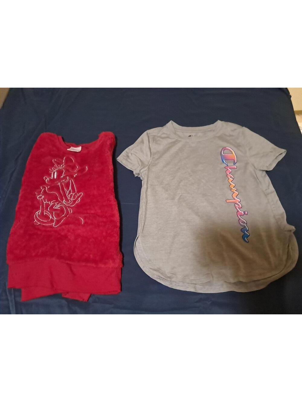 Disney And Champion 2 Piece Shirt Lot Girls Size 6-7 Ling Sleeve Minnie‎ Mouse